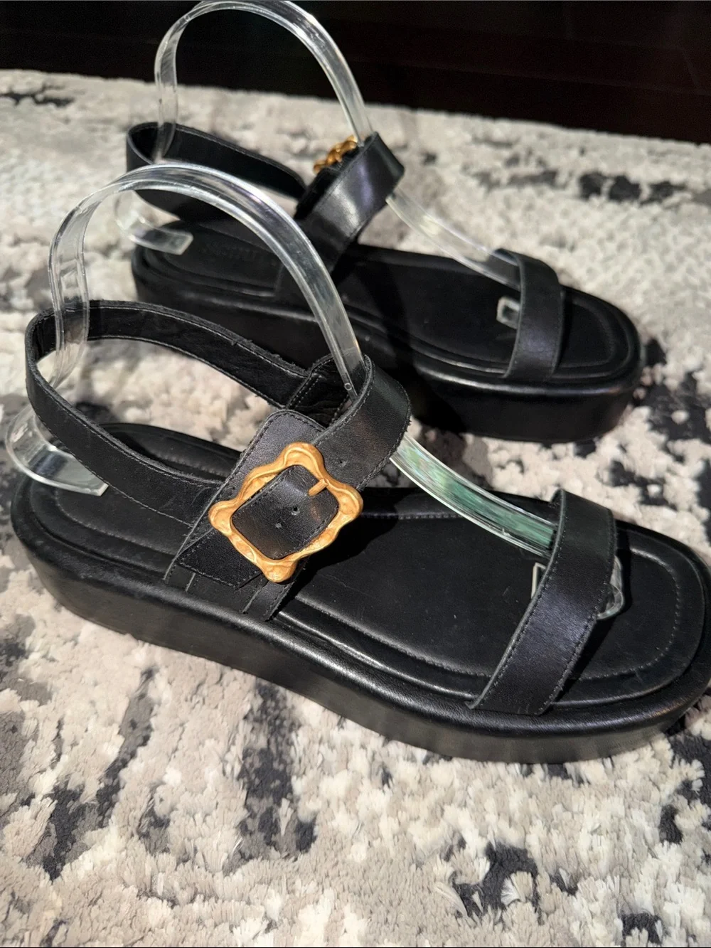 SCHUTZ Black Platform Buckle Strap Sandals